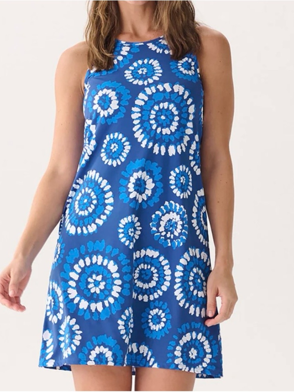 Capelton road Blue Tie-Dye Circle Print Sleeveless Mini Dress